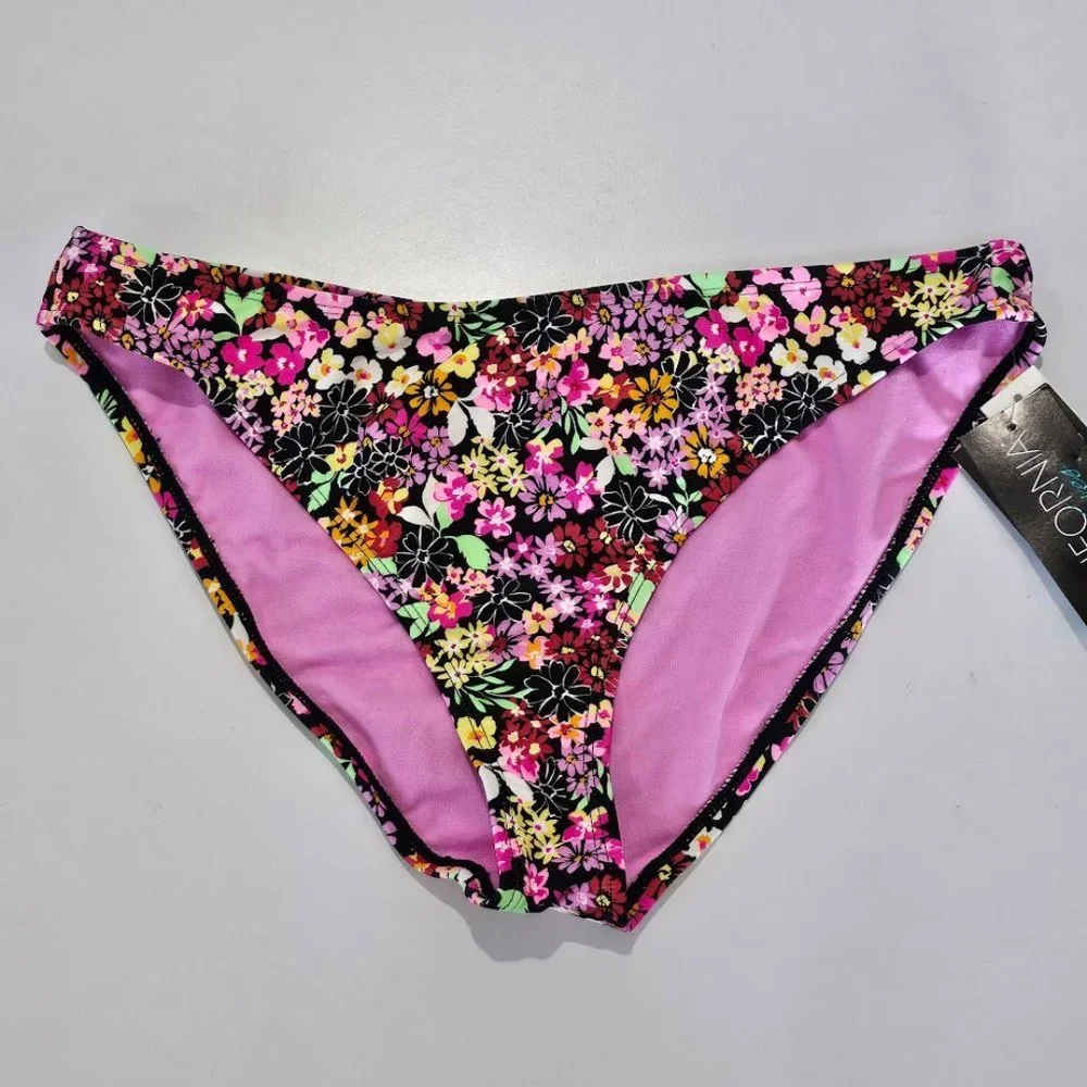California Waves Floral Printed Hipster Bikini Bottom